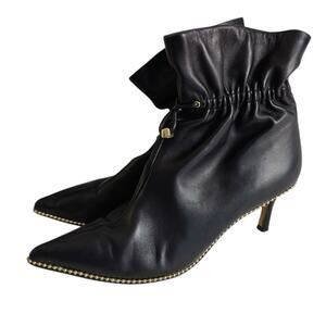 Coach Women's Sz 8 Wynie Bootie Cinched Black Leather Pointy Toe Stiletto Heel